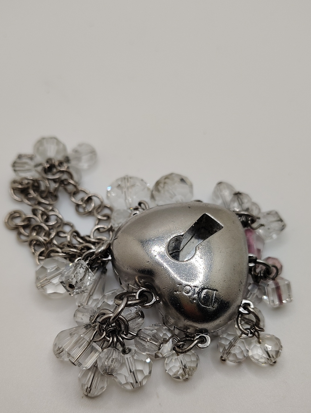Vtg Christian Dior Pretty Charms Jewel Bag Silver Heart Padlock Purse Charm